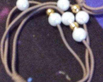 Galacia Pearl & Gold Bead Bracelet/Hair Tie