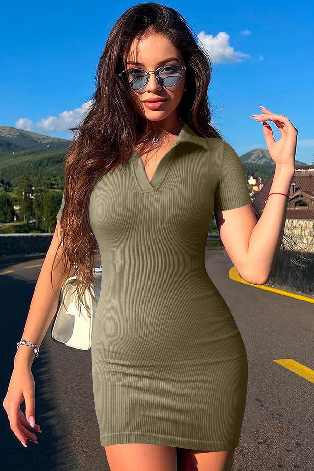 Color Block Johnny Collar Half Sleeve Dress main image 0