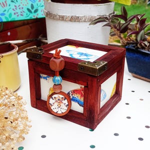 Mini Cofanetto artigianale in legno e carta Farfalle, per amanti della natura, porta anello, scatola ricordi, contenitore cose preziose