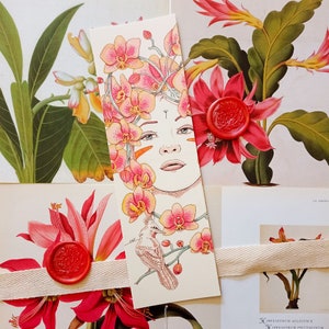Segnalibro Orchidea con pendente in ceralacca, riproduzione da acquerello originale, regalo per lettori di libri e amanti dei fiori, boho