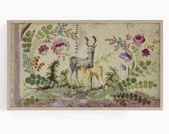Samsung Frame TV Art Spring Easter Screensaver Forest Folk Art Primitive Animals Woodland Whimsical Samsung Art Pastel Floral Download