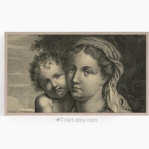 Samsung Frame TV Catholic Madonna Child Jesus Mary Nativity Samsung Frame Baby Jesus TV Screensaver Catholic Vintage Etching Blessed Mother