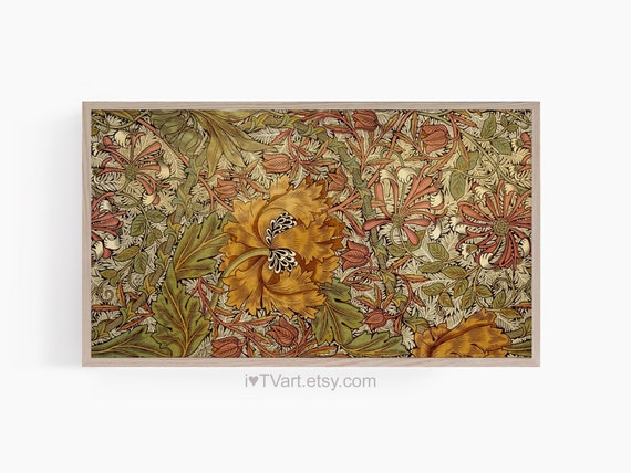 Samsung Frame TV Art Fall Colors Floral Art Nouveau Burnt Orange tv screensaver Honeysuckle  Nature Autumn tv art William Morris
