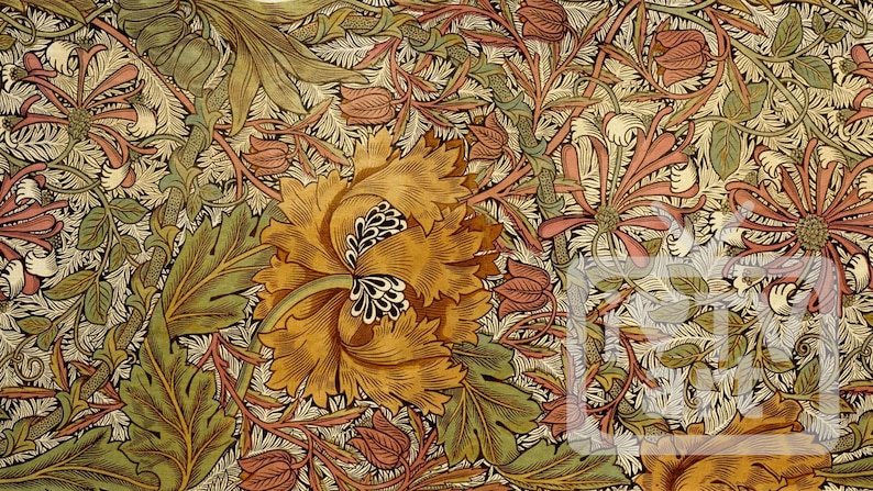 May include: A vintage floral pattern wallpaper featuring a repeating design of yellow, green, and pink flowers. The wallpaper has a textured, almost 3D effect.
