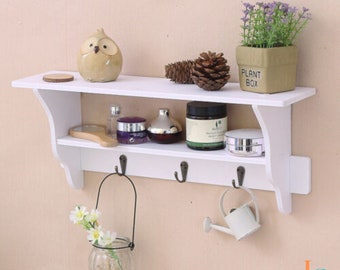 Wall Key Organizer with 2 Tier Shelves for Decor - White Key Holder for Wall - Key Storage Rack for Entryway, Hallway, New Home Gift