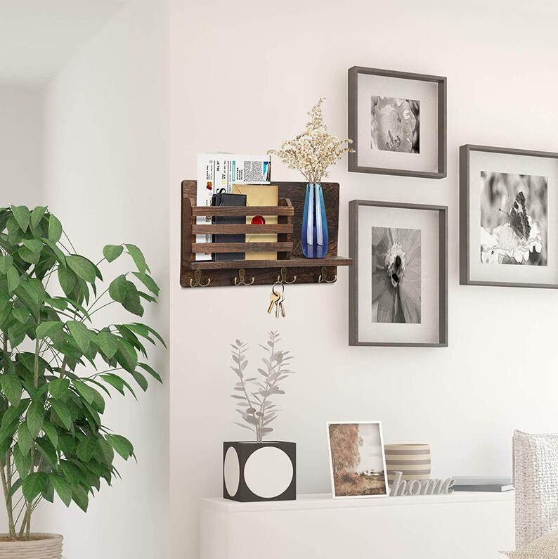 Wall Mounted Key and Mail Holder With Shelf Rustic Design Etsy UK