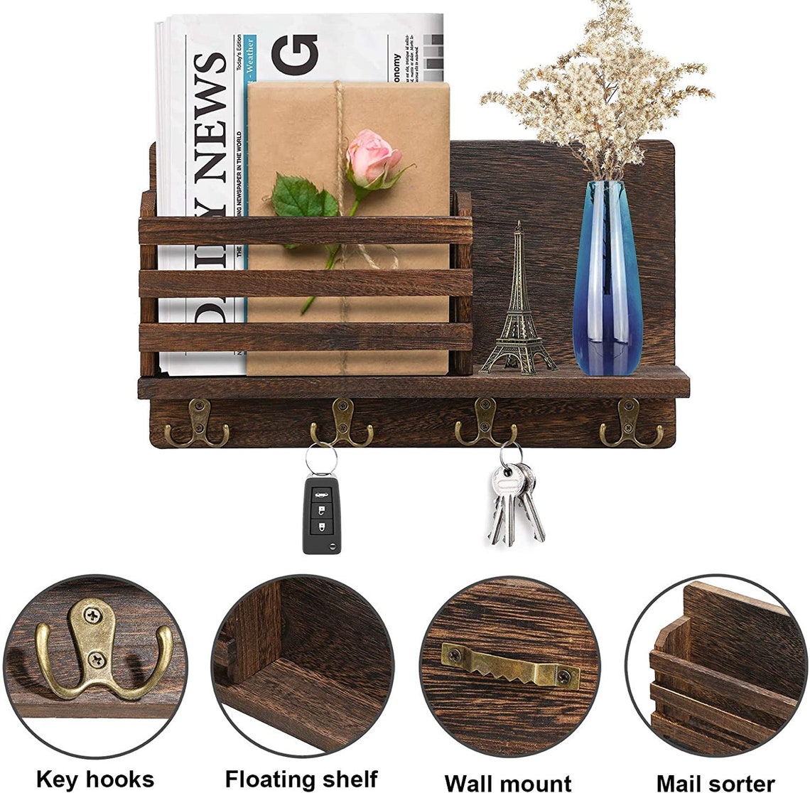Wall Mounted Key and Mail Holder With Shelf Rustic Design Etsy UK