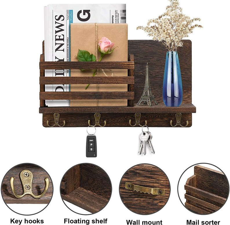 Wall Mounted Key and Mail Holder With Shelf Rustic Design Etsy UK