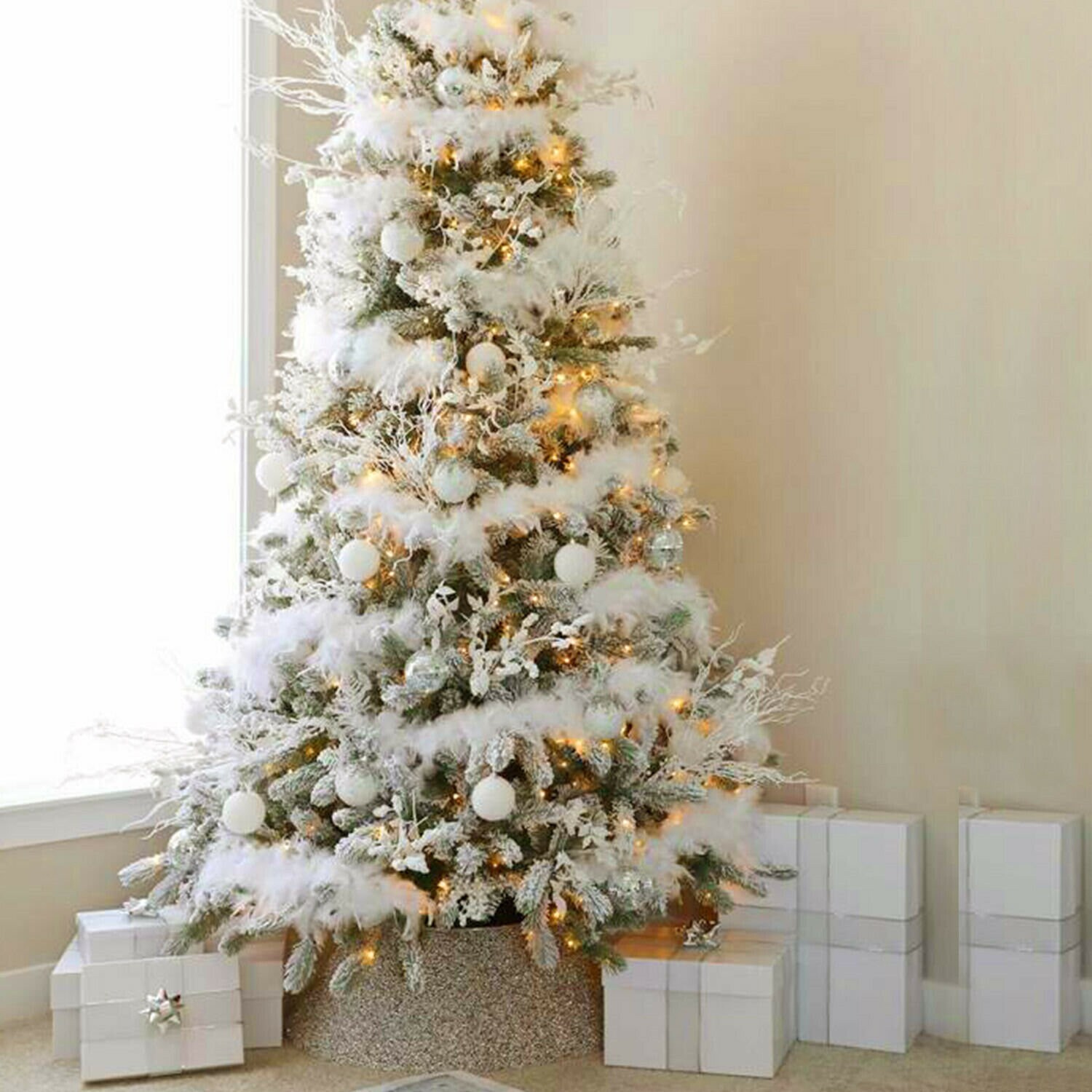 Christmas Tree White Feather Boa Strip Xmas Ribbon 2 Meters - Etsy UK