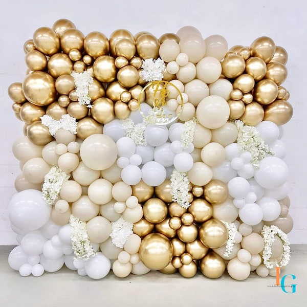 Mega Bundle 171 Pieces White and Gold Balloon Arch Kit-DIY Balloon Garland Kit for Party Decor,Bridal Showers,Wedding,Birthdays,Baby Showers