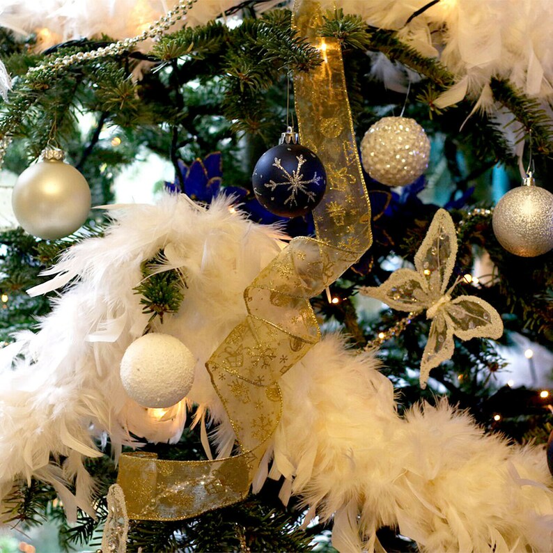 Christmas Tree White Feather Boa Strip Xmas Ribbon 2 Meters Etsy UK