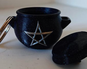 Mini Cauldron Stash EDC Keychain with screw-on lid: Witchy Potion Herb Jar, AirTag Option