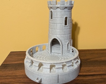 3D Printed Castle Dice Tower - Tabletop Gaming D&D RPG - Storage Base - FREE 7 die dice set included