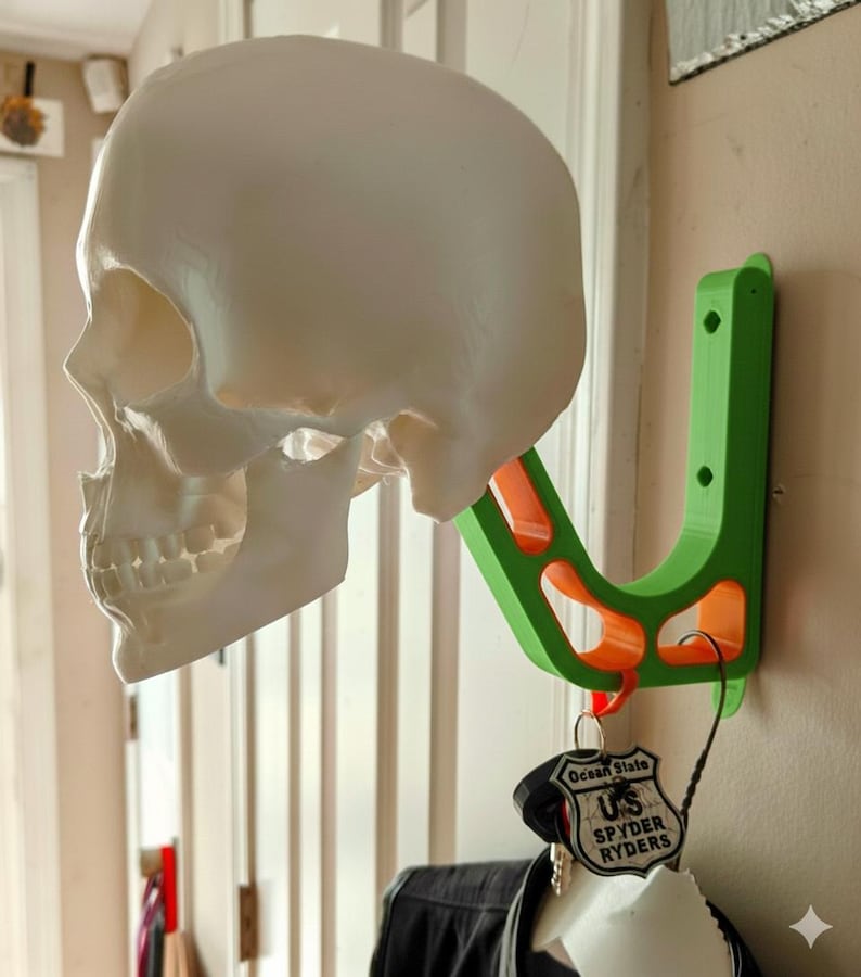 Skull Motorcycle Helmet Holder: Dual-tone Wall Mount, Biker Garage ...