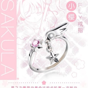 Card Captor Sakura Anel de Prata Esterlina, Carta Clow, Círculo Mágico Sakura, Varinha de Selamento Sakura, Cosplay, Varinha Sakura, Anel Kinomoto Sakura,