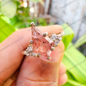 Natural Strawberry Quartz Ring - Pink Strawberry Kite Ring - 7 Stones Kite Ring - Faceted Ring - Kite Ring - Promise Ring - Birthstone Ring