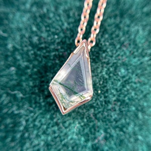 Natural Moss Agate Kite Shape Necklace Silver Sterling Silver Necklace Dainty Necklace Kite Cut Moss Agate Promise Gift friendship Gift