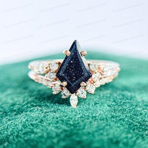 Kite Cut Blue Sandstone Ring Engagement Solitaire Ring Promise Ring Jewelry For Women Bridesmaid Gifts Astronomy Anniversary Galaxy stone