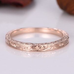 14k Plain Gold Ring,14k rose gold,Filigree Milgrain Edge,Floral Design,Wedding Ring,Wedding Band,Anniversary Ring,Retro Vintage