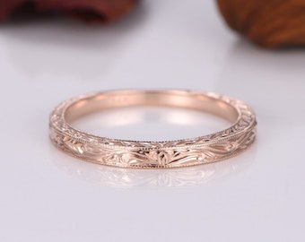 14k Plain Gold Ring,14k rose gold,Filigree Milgrain Edge,Floral Design,Wedding Ring,Wedding Band,Anniversary Ring,Retro Vintage