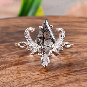 Vintage Sterling Silver Black Rutilated Quartz Kite Ring