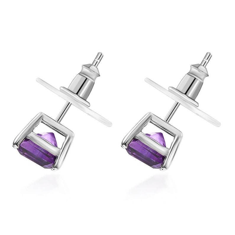 Asscher Cut Moroccan Amethyst Solitaire Stud Earrings in Platinum Over ...