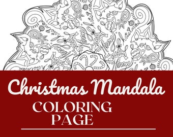 Christmas Mandala Colouring Page, Instant Download