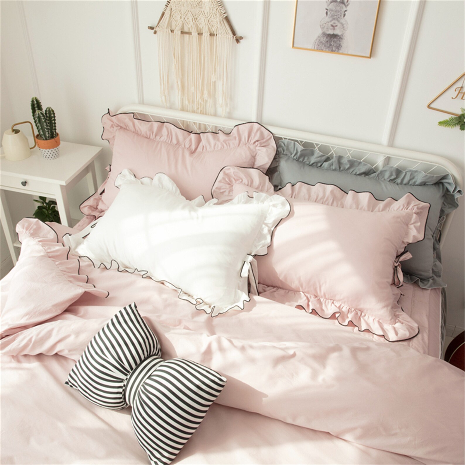 Pink Ruffle Bedding Set Minimalist Duvet Cover Set High Etsy