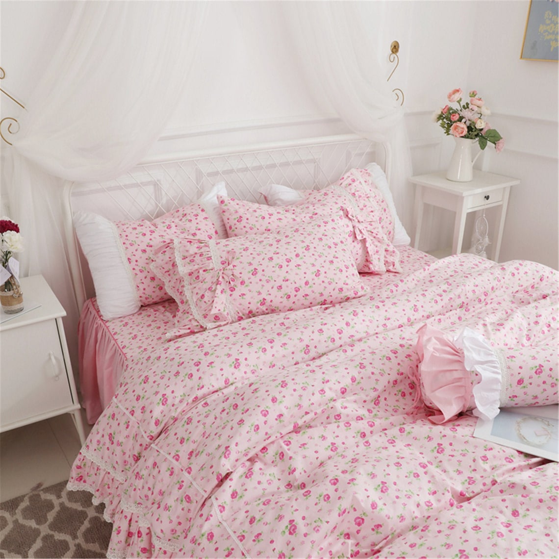 Pink Flower Bedding Set High Quality Cotton Duvet Cover Set Etsy