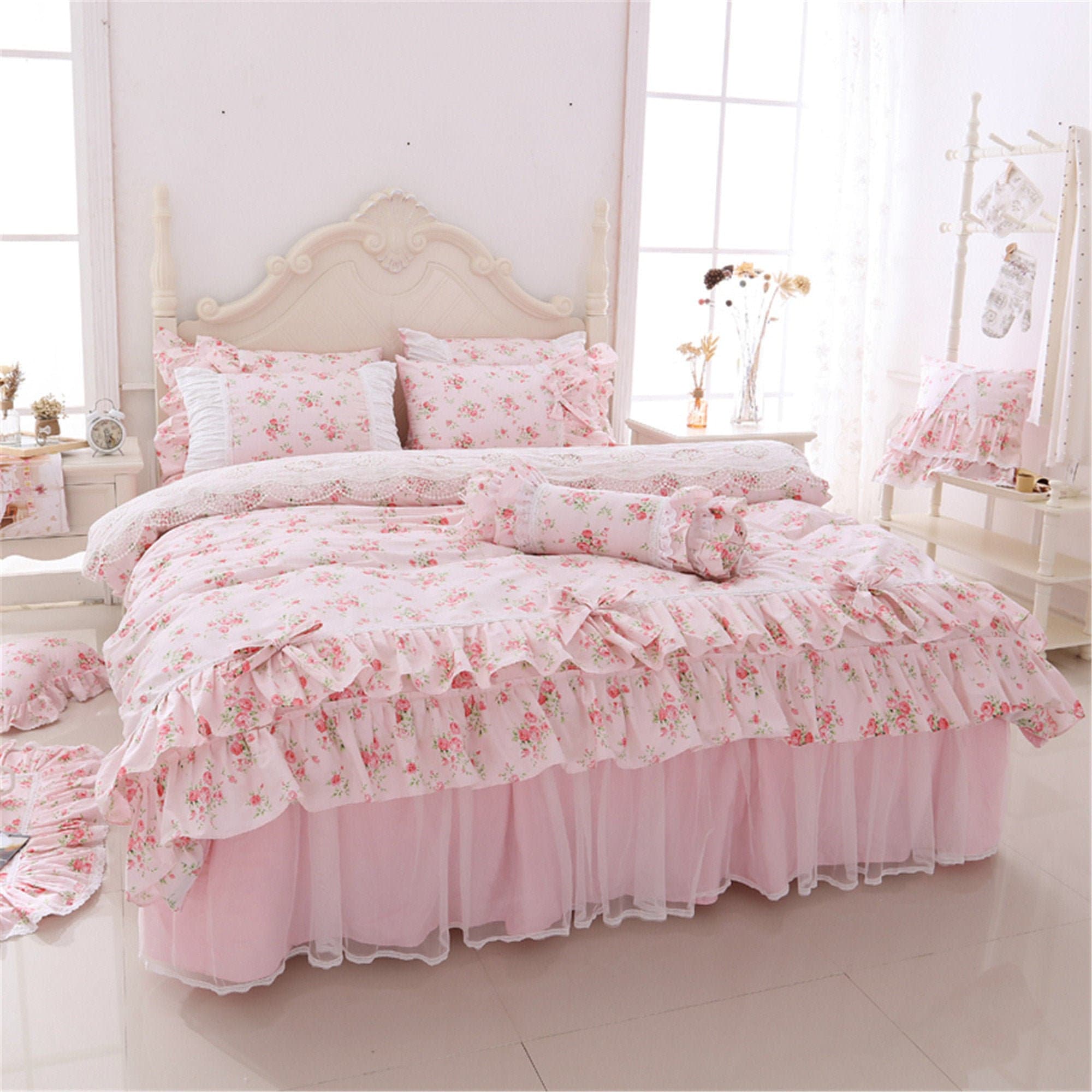 High Quality Cotton Duvet Cover Set Pink Floral Bedding Set Etsy