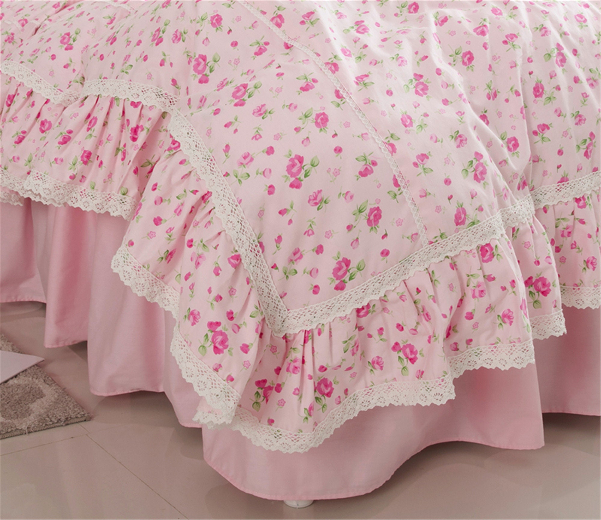 Pink Flower Bedding Set High Quality Cotton Duvet Cover Set Etsy