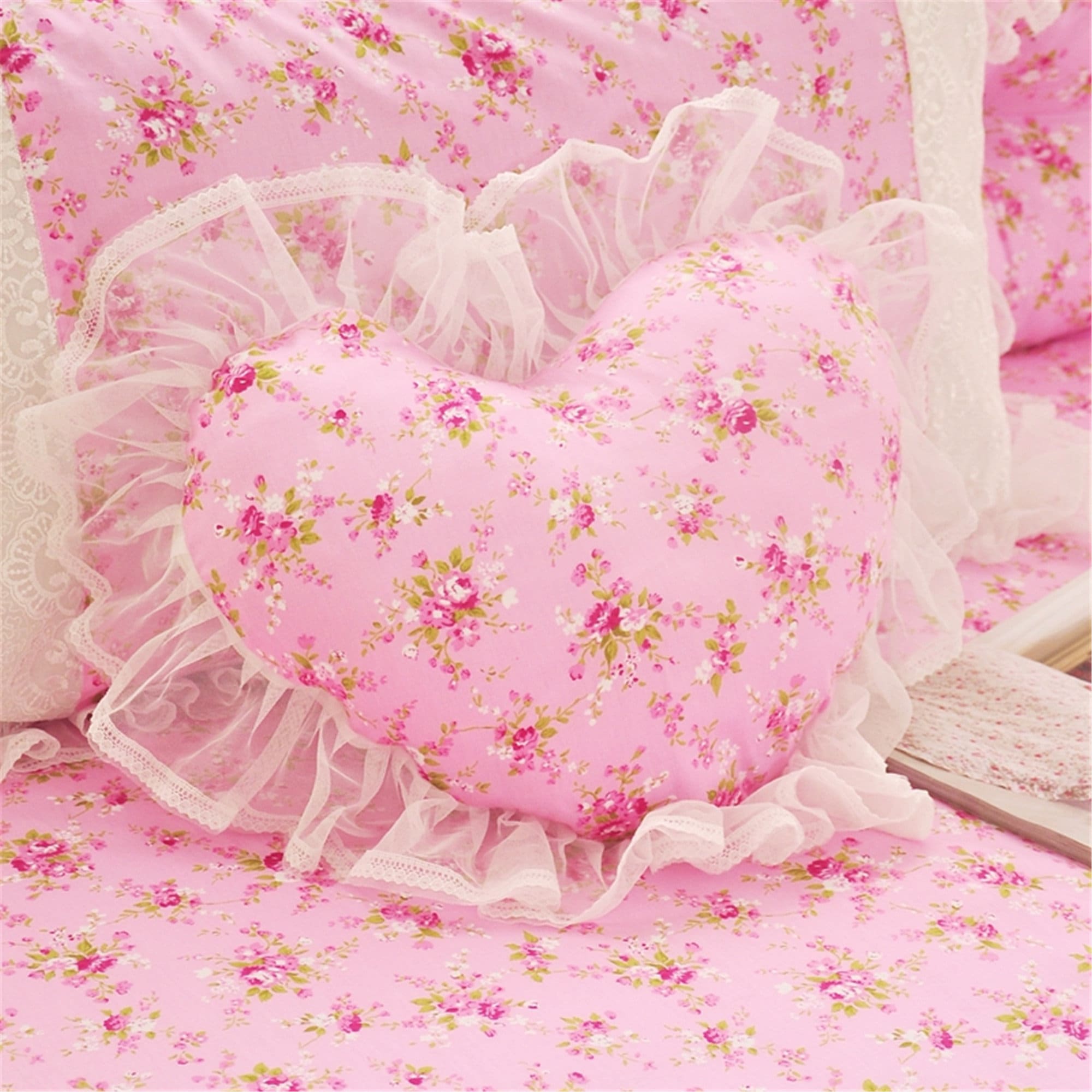 Pink Vintage Flower Decorative Pillow Heart Shape Pillow Cover Etsy