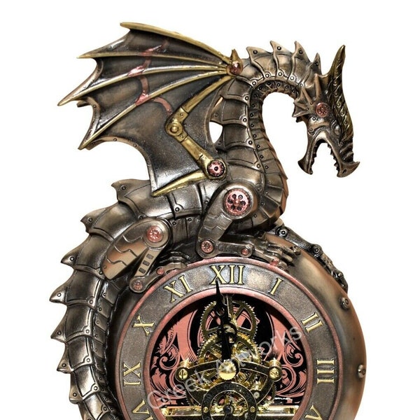 Horloge mécanique de table steampunk oeil de dragon finition bronze