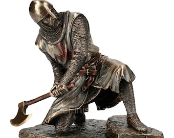 Crusader Knight Warrior with Axe Cold Cast Bronze & Resin Statue Sculpture Figure