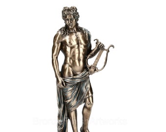 Apollo Phoebus God with Lyre Mythology Greek Roman Statue Sculpture Cold Cast Bronze & Resin 25cm