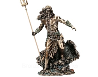 Poseidon Griekse god van de zee Neptunus beeldje standbeeld sculptuur bronzen afwerking 30 cm