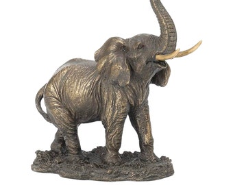 Elephant Statue Wealth Lucky Figurine Home Décor Gift Bronze Finish 6.3 inches