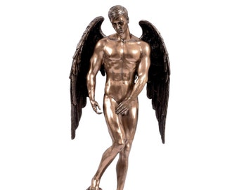 Ange nu ailé, homme nu, bronze coulé à froid et statue en résine, sculpture, figurine
