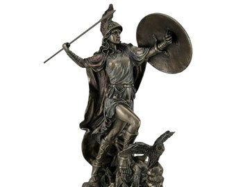 Posąg Ateny: odlew z brązu na zimno, grecka bogini z tarczą Meduzy