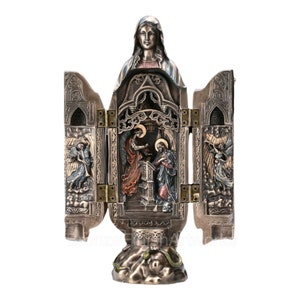 Triptych Display of the Annunciation of the Virgin Cold Cast Bronze & Resin Statue Figure