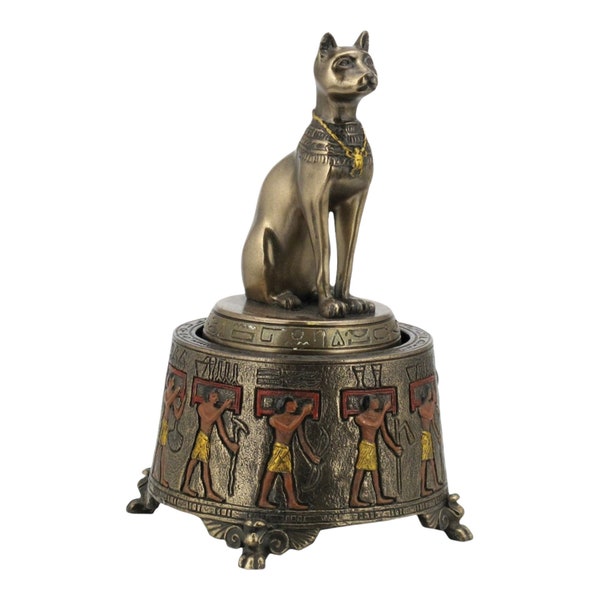 Bastet Egyptian Cat Goddess of Protection Music Box Cold Cast Bronze & Resin Statue Sculpture
