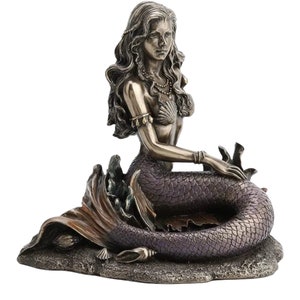 Mermaid Gorgon Sitting on Ocean Floor Female Creature Bronze Finish  Sculpture Figure