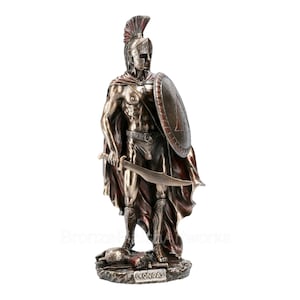 Statua scultura figurina del re spartano greco Leonida con spada e scudo in bronzo fuso a freddo e resina 26 cm