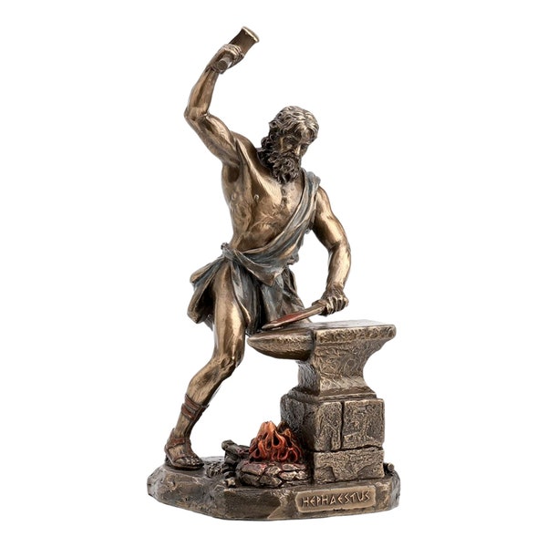 Héphaïstos Dieu grec du feu et de la forge Statue décorative Sculpture Figure Bronze coulé à froid et résine 22 cm