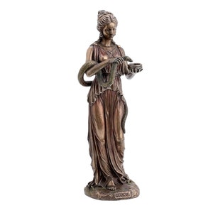 Hygeia Greek Goddess of Health Figurine Cold Cast Bronze & Resin Statue Snake Sculpture