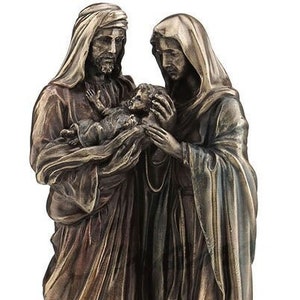 Joseph and Mary Holding Baby Jesus the Holy Family Bronze Finish Statue Sculpture Figurine