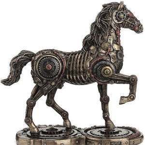 Steampunk Prancing Horse Gait Statue Gold Cast Bronze & Resin Sculpture