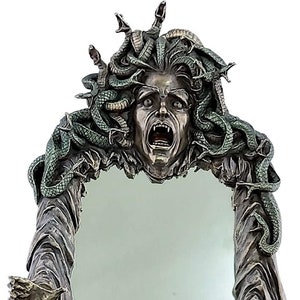 Medusa Head of Snakes Gothic Wall Mirror Décor Statue Sculpture Bronze Finish