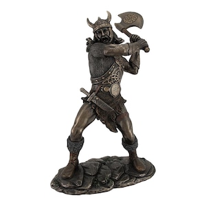Viking Warrior Swinging an Axe Cold Cast Bronze & Resin Statue Sculpture