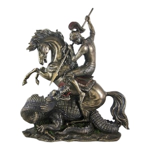 Saint George killing the Dragon Roman Soldier Statue Figure Cold Cast Bronze & Resin 30,5 cm